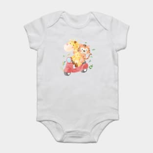 cute animal friends riding scooter Baby Bodysuit